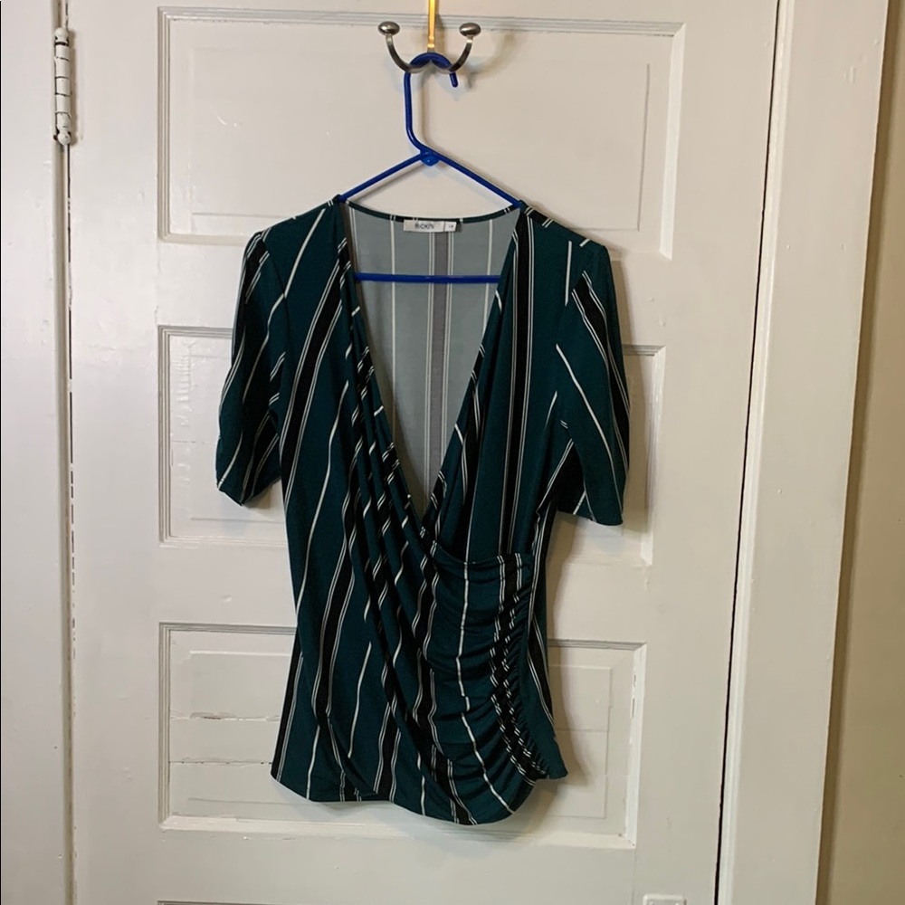 Ricki's Green Wrap Style Blouse with Flutter Sleeves